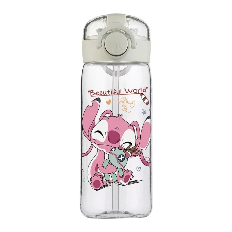 400ML Disney Stitch Water Bottle Leak Proof with Straw Sports Cycling Fitness Cup Outdoor Travel Drinkware Plastic Water Bottle