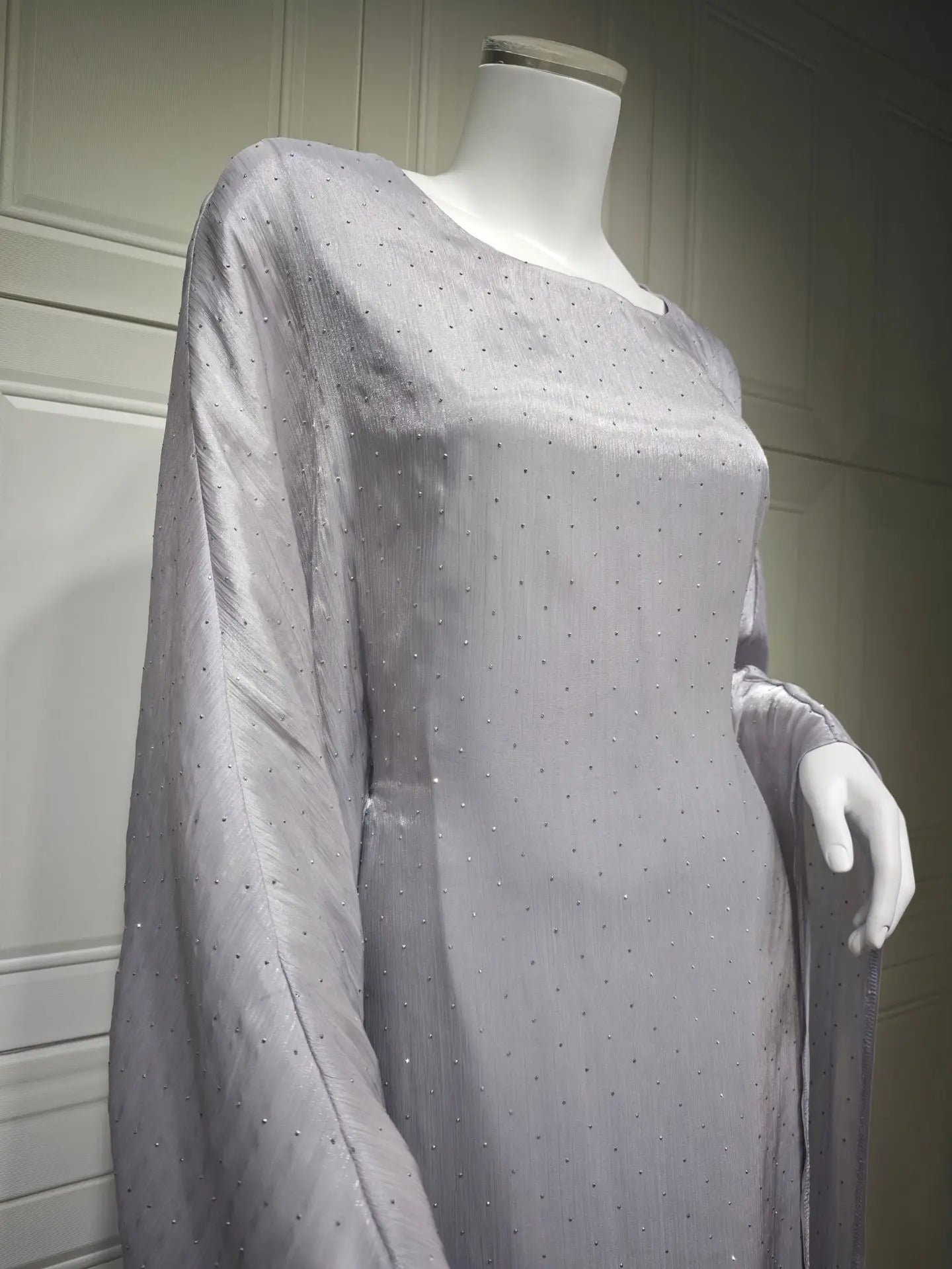 Ramadan Beading Muslim Dress Women Bat Sleeve Abaya Khimar Jilbab Eid Kaftan Robe Hijab Dresses Dubai Kimono Islamic Clothing