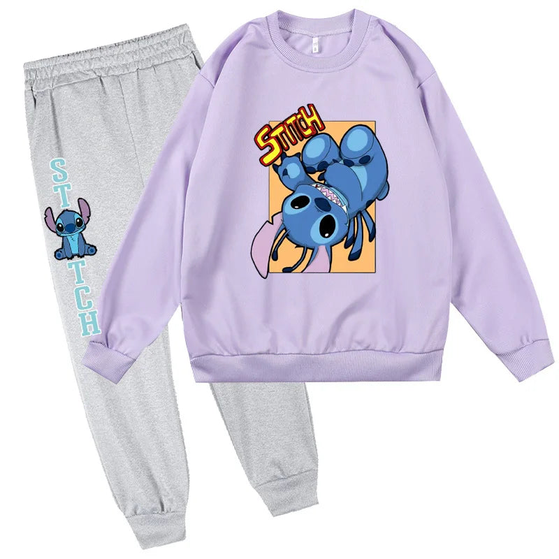 Stitch Round Neck Hoodie+Pants Set Children Clothes Girl Sets for Children Children's Clothing Boy Mother Kids