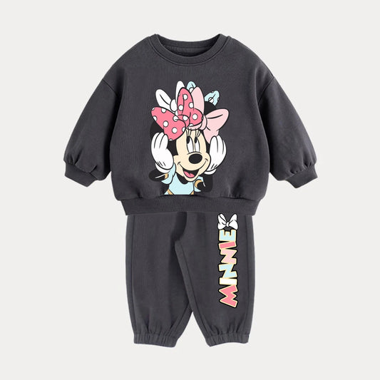 Thermal Fleece Kids Outfits Cartoon Printed Long Sleeve Pullover Top + Pant Winter Autumn Cotton Thickened Infant Clothing