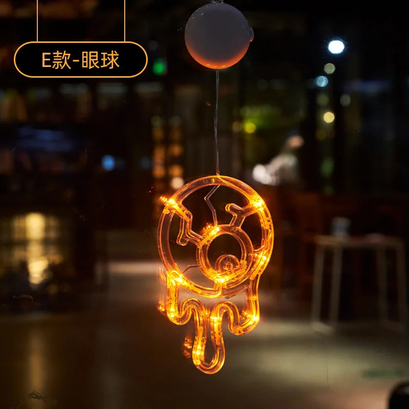 Halloween Decoration Window Lights Pumpkin Spider Ghost Witch Hat Hanging LED Sucker Lamp for Home Bar Halloween Party Decor