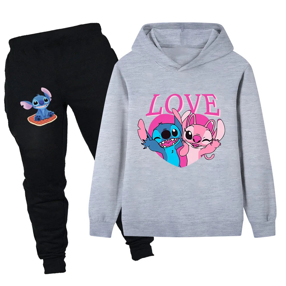 Disney Stitch children's fall and winter long-sleeved sports set boys girls casual fashion warm sweatshirt + Sweatpant 2pcs set