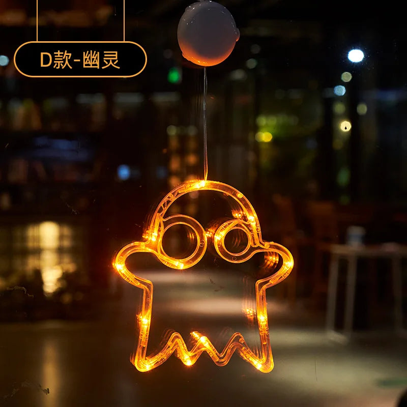 Halloween Decoration Window Lights Pumpkin Spider Ghost Witch Hat Hanging LED Sucker Lamp for Home Bar Halloween Party Decor