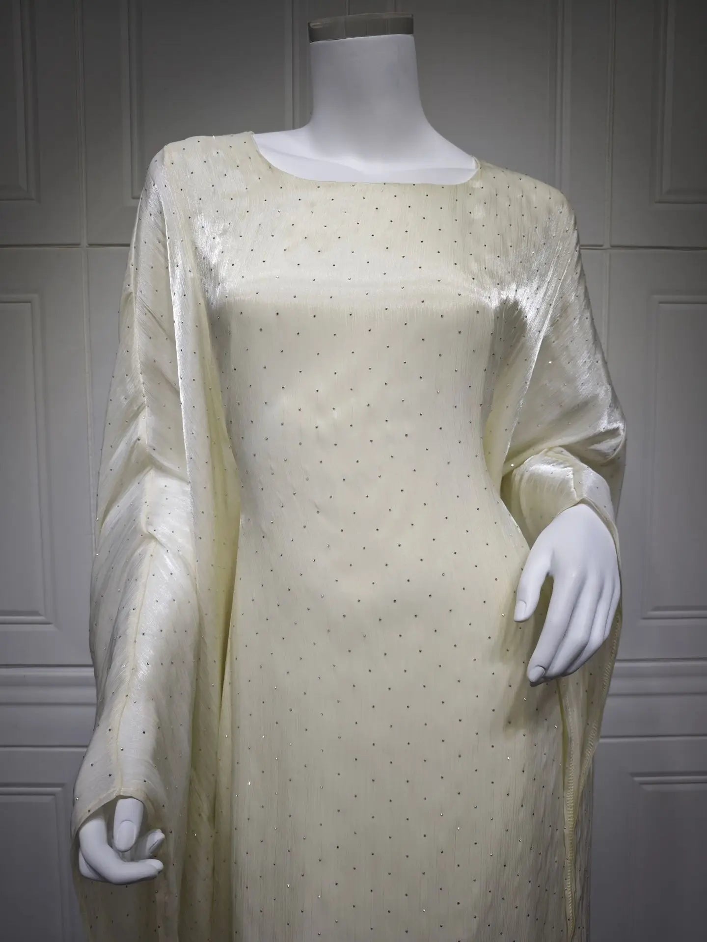 Ramadan Beading Muslim Dress Women Bat Sleeve Abaya Khimar Jilbab Eid Kaftan Robe Hijab Dresses Dubai Kimono Islamic Clothing
