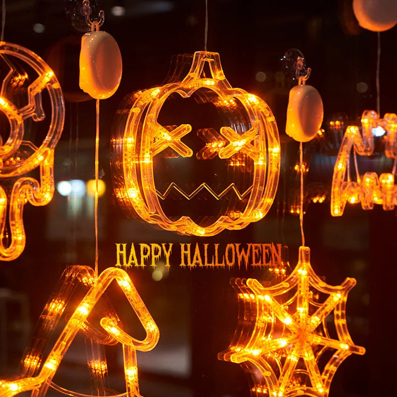 Halloween Decoration Window Lights Pumpkin Spider Ghost Witch Hat Hanging LED Sucker Lamp for Home Bar Halloween Party Decor