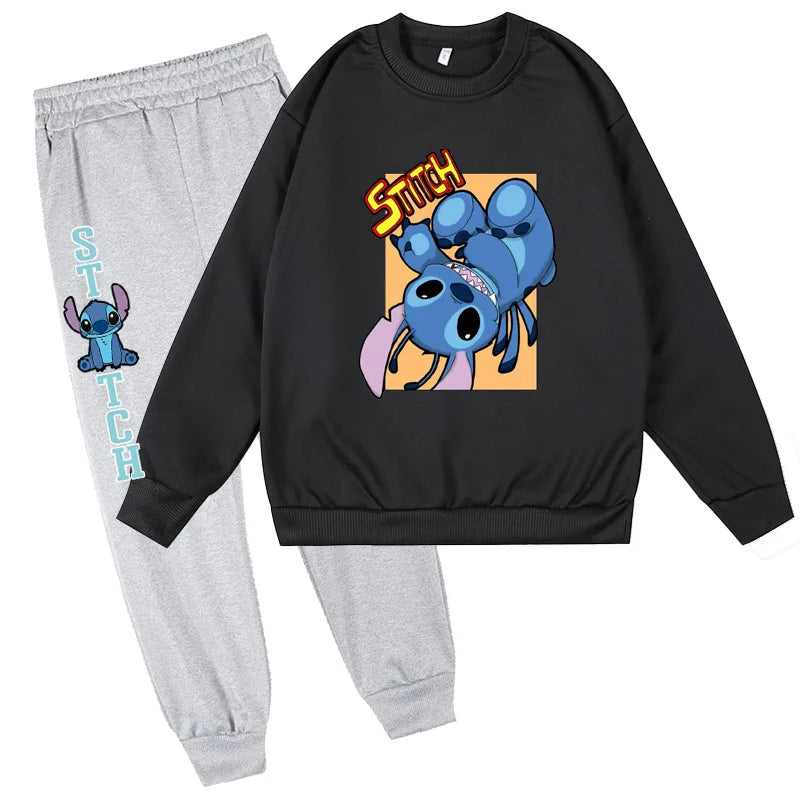 Stitch Round Neck Hoodie+Pants Set Children Clothes Girl Sets for Children Children's Clothing Boy Mother Kids