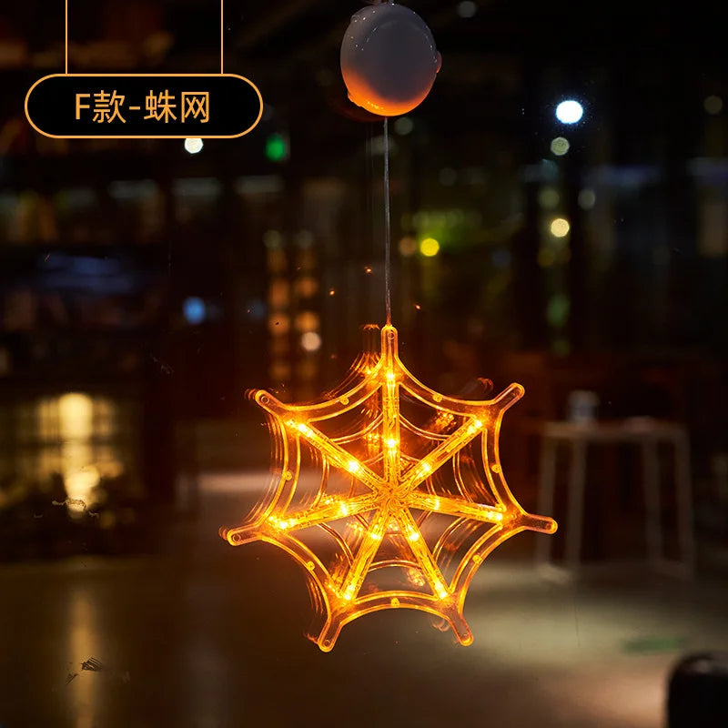 Halloween Decoration Window Lights Pumpkin Spider Ghost Witch Hat Hanging LED Sucker Lamp for Home Bar Halloween Party Decor