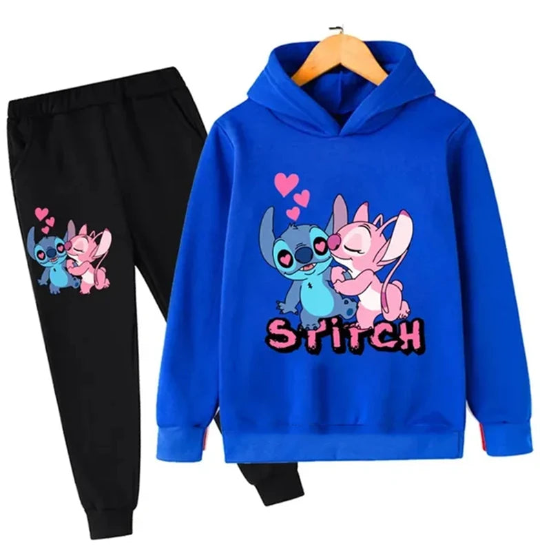 Disney boys and girls cute Stitch print casual long-sleeved suit children's autumn and winter outdoor comfortable sweatshirt sui