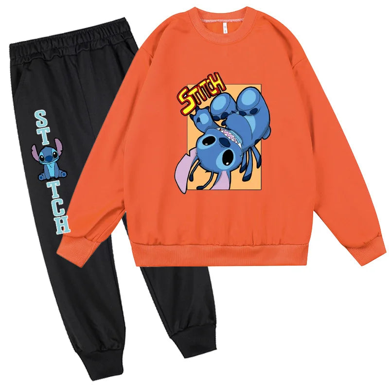 Stitch Round Neck Hoodie+Pants Set Children Clothes Girl Sets for Children Children's Clothing Boy Mother Kids