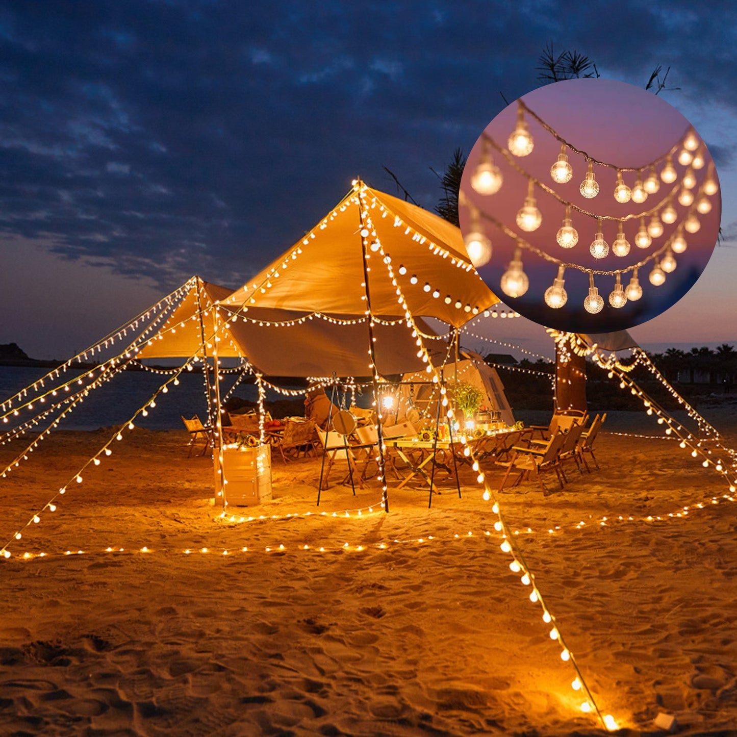 1pc LED Bubble Ball Lamp Series Of Crystal Ball Lamp Room Outdoor Garden Decoration Eid Al-Adha Mubarak