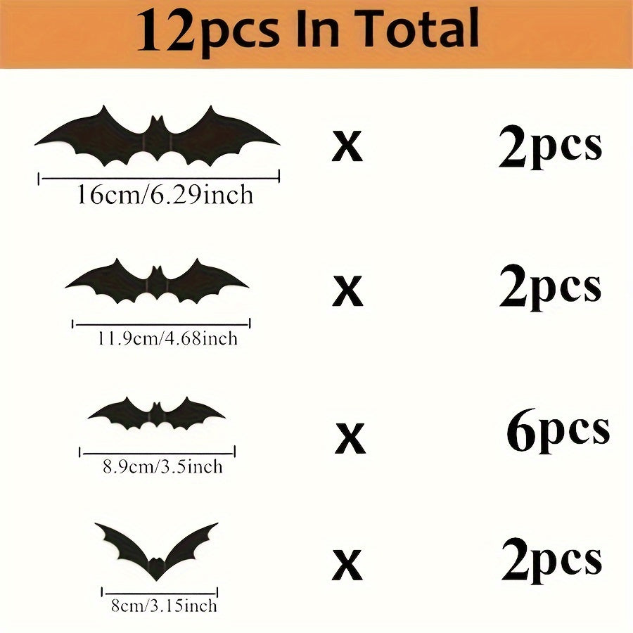 12/24/36/48/60/72/96/120/144pcs, 3D Black PVC Bat Halloween Decoration - Scary Decor Props For Bar Room, Wall Sticker - Perfect For Halloween Party And Supplies, Weird Stuff - Halloween Decorations, Halloween Home Decor, Hall