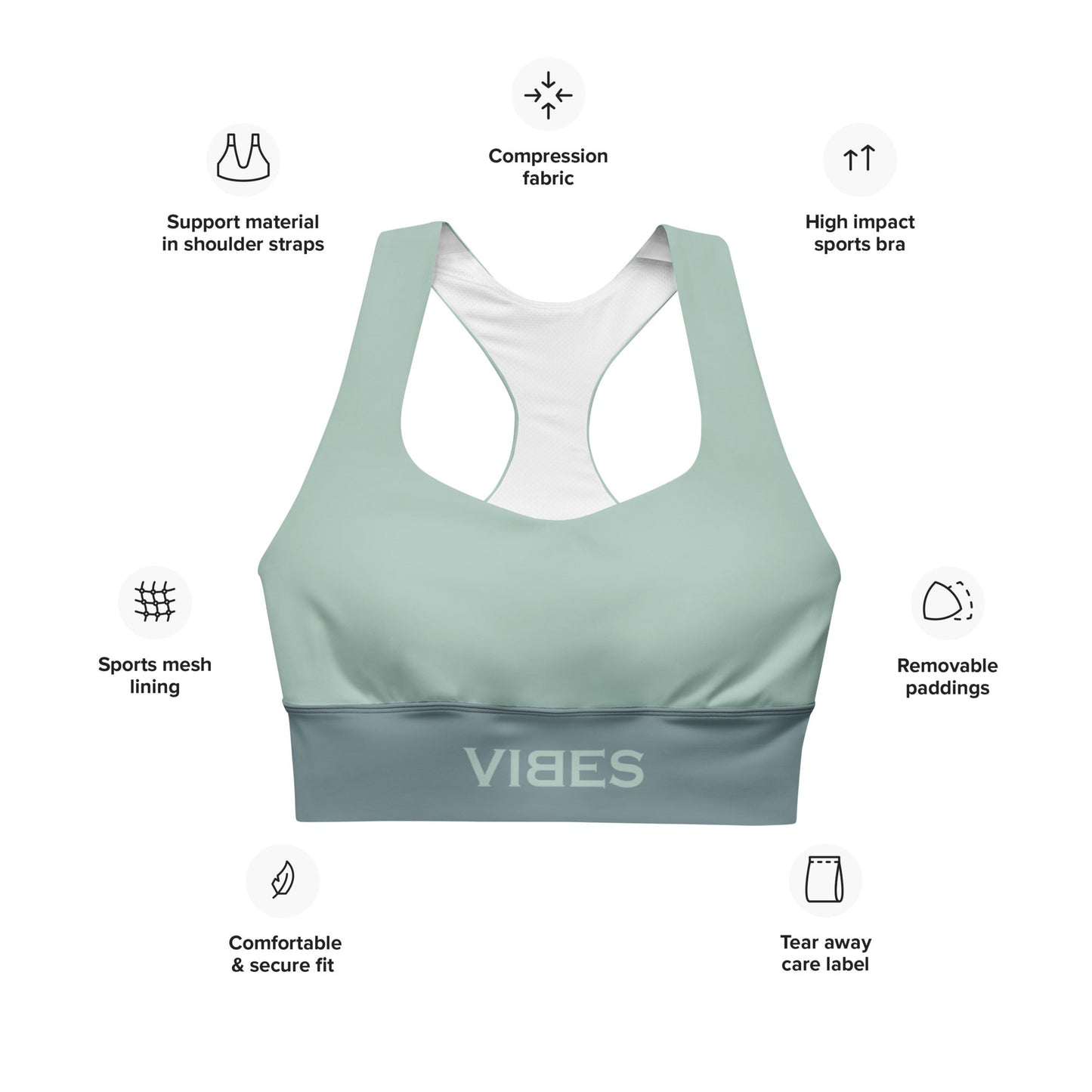 TOV Langer Sport-BH | VIBES (Graublau/Türkis)