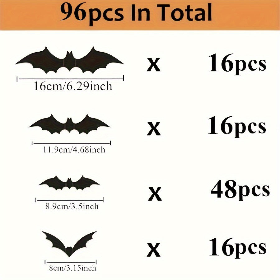 12/24/36/48/60/72/96/120/144pcs, 3D Black PVC Bat Halloween Decoration - Scary Decor Props For Bar Room, Wall Sticker - Perfect For Halloween Party And Supplies, Weird Stuff - Halloween Decorations, Halloween Home Decor, Hall