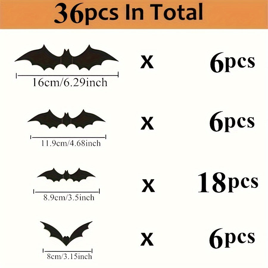 12/24/36/48/60/72/96/120/144pcs, 3D Black PVC Bat Halloween Decoration - Scary Decor Props For Bar Room, Wall Sticker - Perfect For Halloween Party And Supplies, Weird Stuff - Halloween Decorations, Halloween Home Decor, Hall