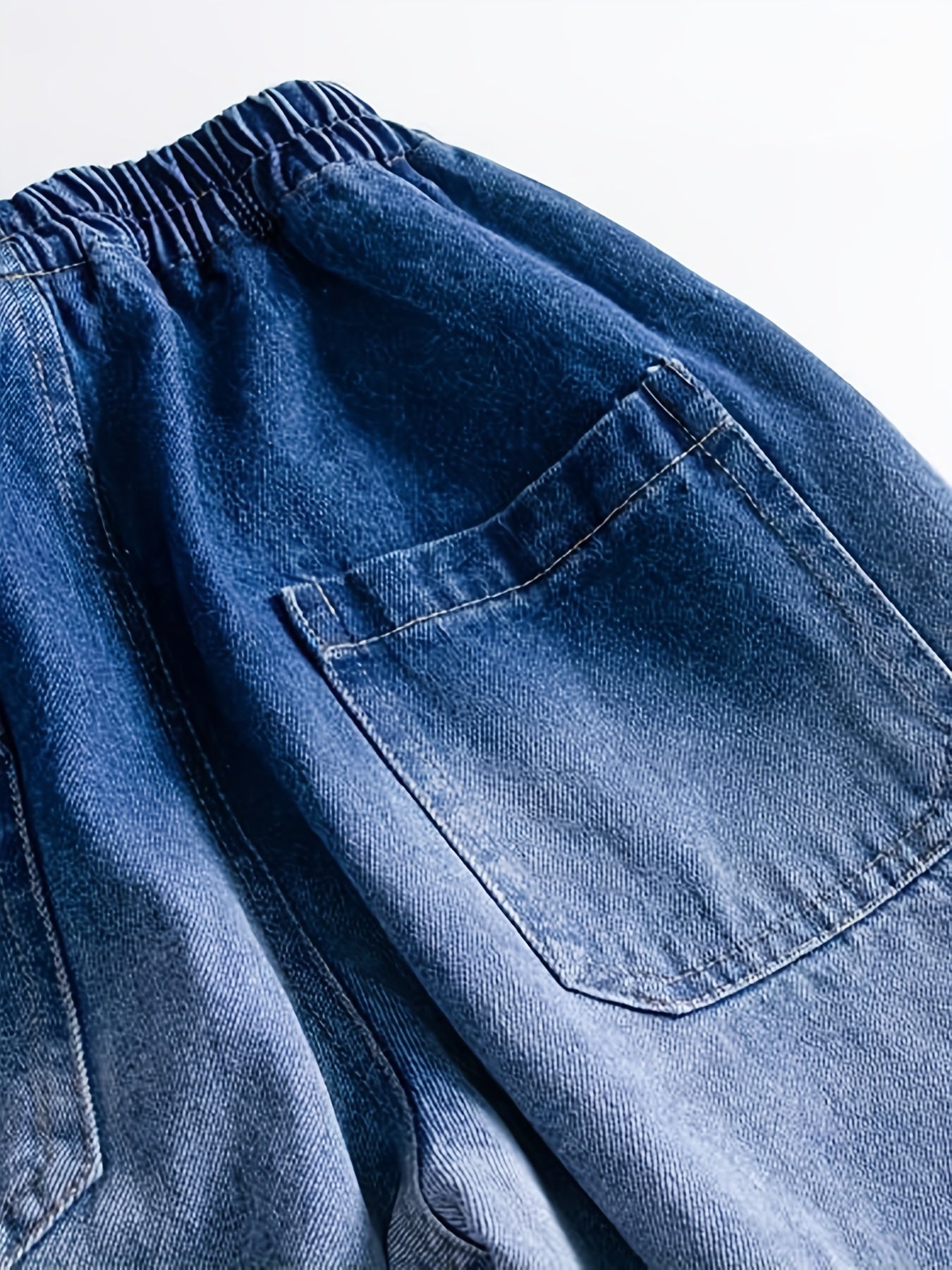 Boys Tapered Cargo Denim Jeans With Elastic Waistband Kids Clothes, K-pop