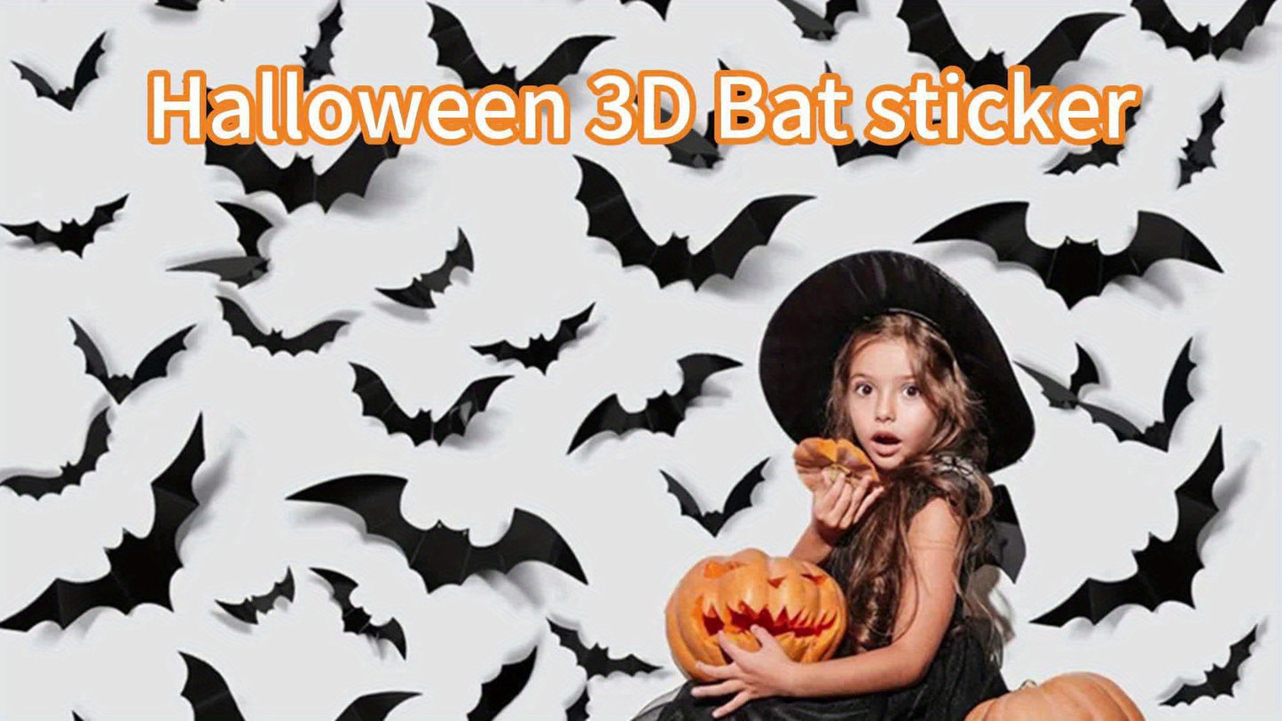12/24/36/48/60/72/96/120/144pcs, 3D Black PVC Bat Halloween Decoration - Scary Decor Props For Bar Room, Wall Sticker - Perfect For Halloween Party And Supplies, Weird Stuff - Halloween Decorations, Halloween Home Decor, Hall