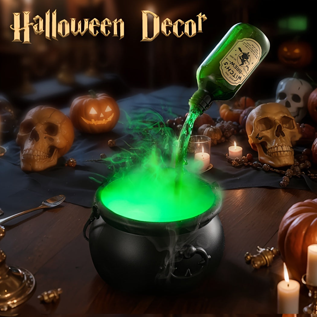 Indoor Halloween Decorations - Witch's Cauldron With Magical Bottles & Fog Maker - Perfect Halloween Party Decor For Home Mantel Table Gifts.