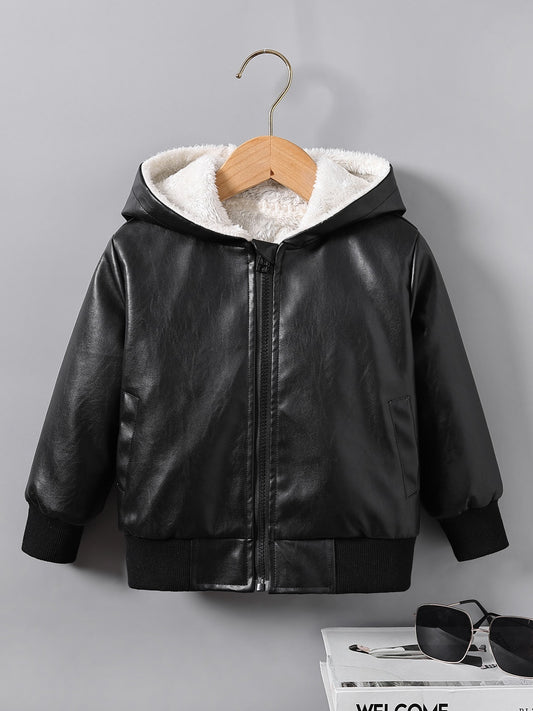 Boys' Comfortable Fleece-Lined Zip Jacket for Autumn And Winter, Thickened And Warm, New Korean-Style Motorcycle Jacket for Fall And Winter 2024.