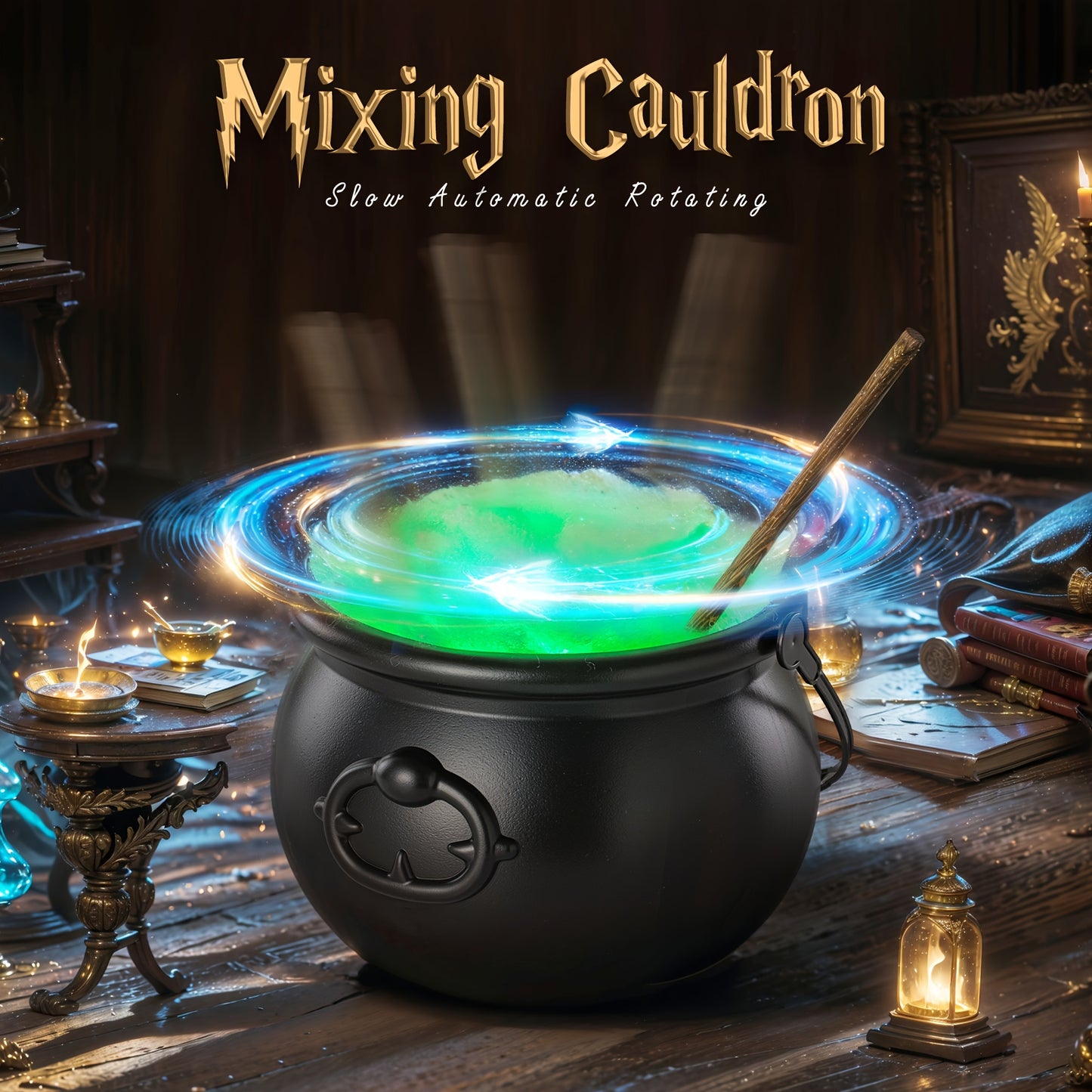 Mystic Witch Cauldron Set - Automatic Rotating Magic Stirring Halloween Decorations for Home Kitchen and Party Table Decor - DIY Witch-Themed Seasonal Decor for Spooky Ambiance